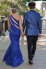Blue Jacquard Shawl Lapel 2-Piece Men's Prom Suit