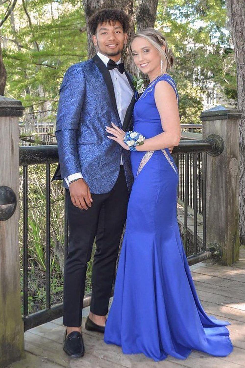 Blue Jacquard Shawl Lapel 2-Piece Men's Prom Suit