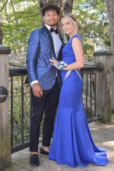 Blue Jacquard Shawl Lapel 2-Piece Men's Prom Suit