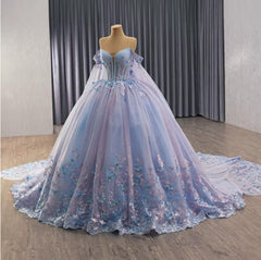 Blue Lilac Off the Shoulder Quinceanera Dress Corset Ball Gown Sweet 16 Dress