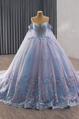 Blue Lilac Off the Shoulder Quinceanera Dress Corset Ball Gown Sweet 16 Dress