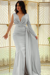 Blue Mermaid Prom Dress Long Sleeve Beaded Formal Dress