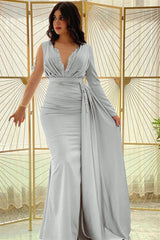 Blue Mermaid Prom Dress Long Sleeve Beaded Formal Dress