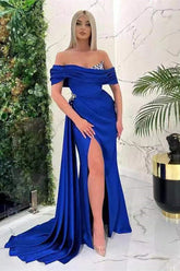 Blue Mermaid Prom Dress Off the Shoulder Beaded Formal Dress