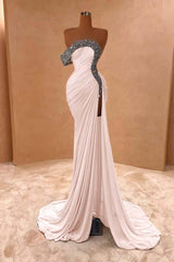 Blue Mermaid Prom Dress One Shoulder Beaded Formal Dress