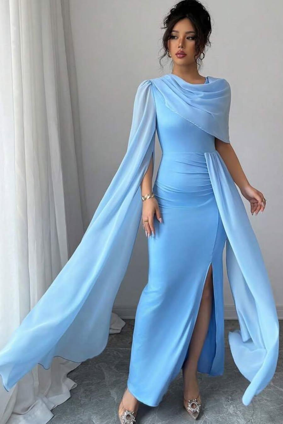 Blue Mermaid Prom Dress Satin Formal Dress