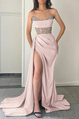 Blue Mermaid Prom Dress Sleeveless Sweetheart Beaded Formal Dress