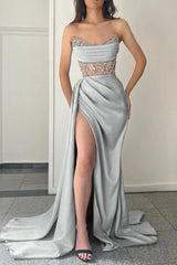 Blue Mermaid Prom Dress Sleeveless Sweetheart Beaded Formal Dress