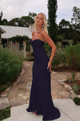 Blue Mermaid Prom Dress Sleeveless Sweetheart Satin Formal Dress