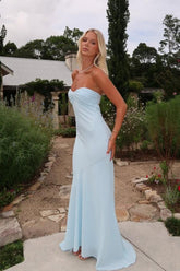 Blue Mermaid Prom Dress Sleeveless Sweetheart Satin Formal Dress