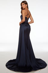 Blue Mermaid Prom Dress Spaghetti Straps Beaded Formal Dress