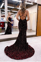 Blue Mermaid Sequined Long Backless Prom Dress