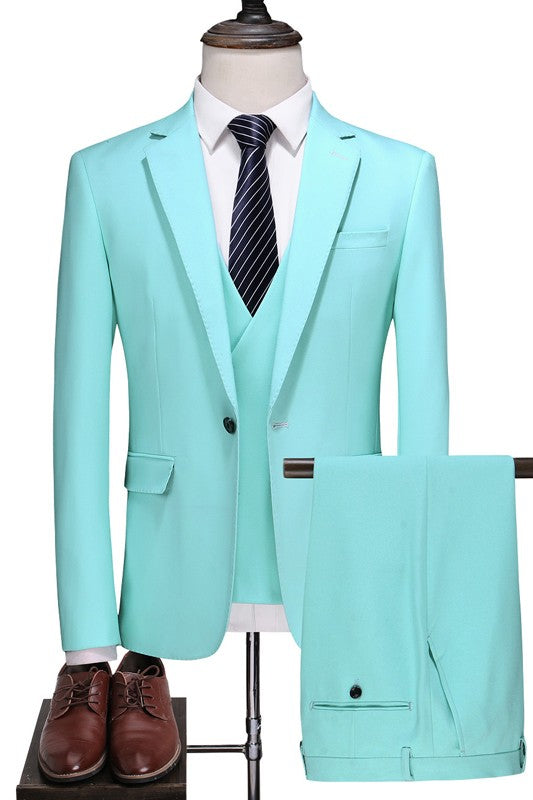 Blue Notched Lapel One Button Suit for Men Sophisticated Three Piece Look