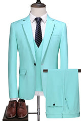 Blue Notched Lapel One Button Suit for Men Sophisticated Three Piece Look