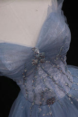 Blue Prom Dress A Line Sweetheart Neck Tulle Long Formal Evening Dress