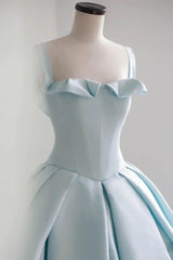 Blue Prom Dress Satin Sweep Train Long Evening Dress
