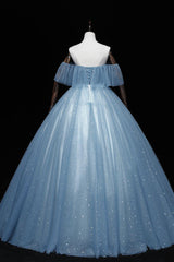 Blue Prom Dress Sweetheart Tulle Lace Long Formal Evening Dress