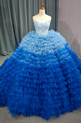 Blue Ruffle Tulle Quinceanera Dress Ball Gown Birthday Party Sweet 16 Dress
