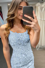Blue Short Homecoming Dress with Lace Appliques