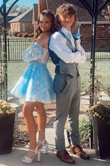 Blue Sweetheart A-Line Short Homecoming Dress with Sleeves