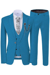 Blue Three Piece Notched Lapel Prom Suit