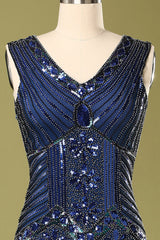 Blue Vintage Blue Sequin Flapper Fringe 1920s Dress