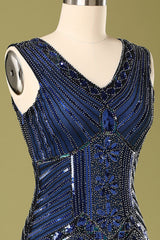 Blue Vintage Blue Sequin Flapper Fringe 1920s Dress