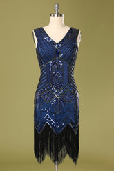 Blue Vintage Blue Sequin Flapper Fringe 1920s Dress