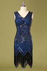 Blue Vintage Blue Sequin Flapper Fringe 1920s Dress