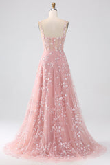 Blush Floral Corset A Line Long Prom Dress