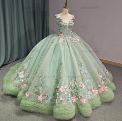 Blush Green Quinceanera Dress V Neck Ball Gown Sweet 16 Dress