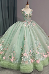 Blush Green Quinceanera Dress V Neck Ball Gown Sweet 16 Dress