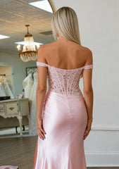 Blush Mermaid Off the Shoulder Corset Prom Dress with Appliques