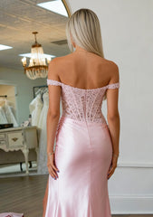Blush Mermaid Off the Shoulder Corset Prom Dress with Appliques