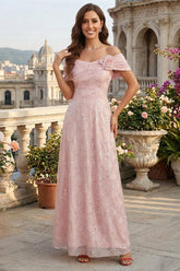 Blush Pink Sequin Tulle A-Line Mother of the Bride Dress with 3D Flower