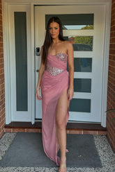 Blush Prom Dress Sweetheart Long Evening Dress with Slit