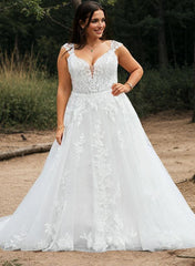 Bohemian V Neck Bridal Gown Featuring Illusion Back