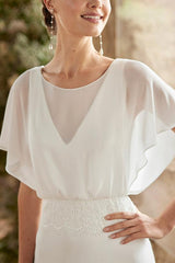 Boho Lace Open Back A Line Wrap Wedding Dress