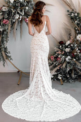 Boho Lace Open Back Mermaid Wedding Dress With Court Train