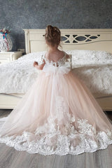 Boho Tulle Lace Flower Girl Dresses with Sleeves