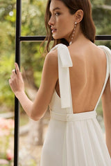 Boho Wedding Dress with Open Back and Bows