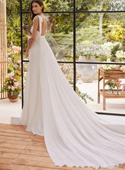 Boho Wedding Dress with Open Back and Bows