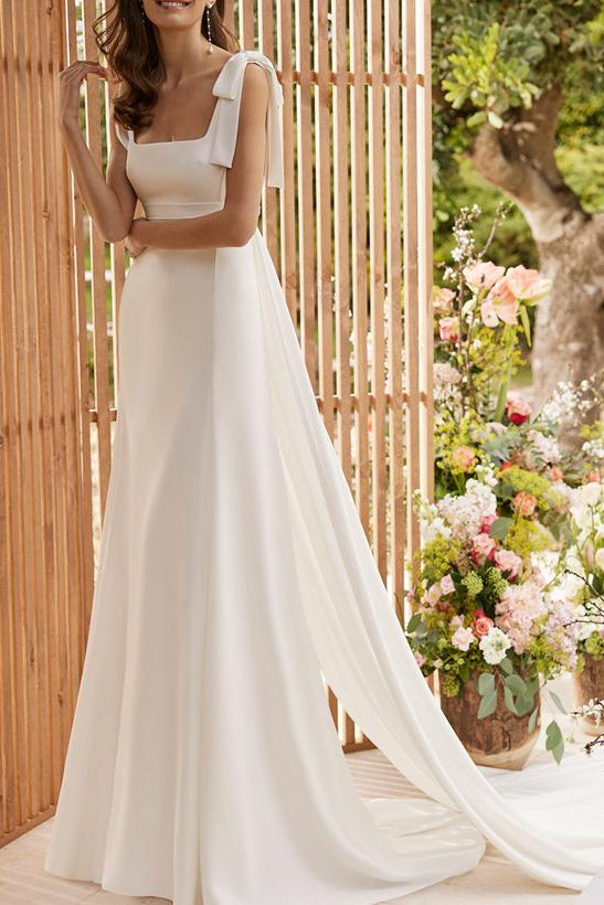 Boho Wedding Dress with Open Back and Bows
