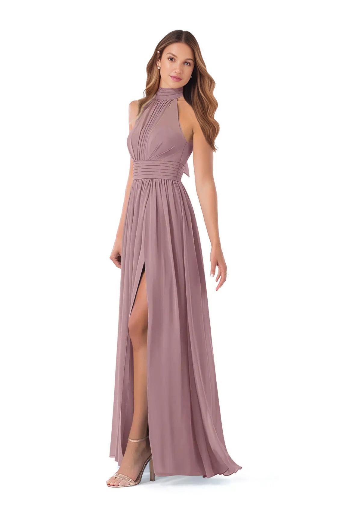 Bridesmaid Dress: High Neck Chiffon with Bow