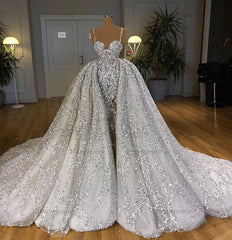 Brilliant Sweetheart Sequin Mermaid Wedding Dress with Ruffle Train
