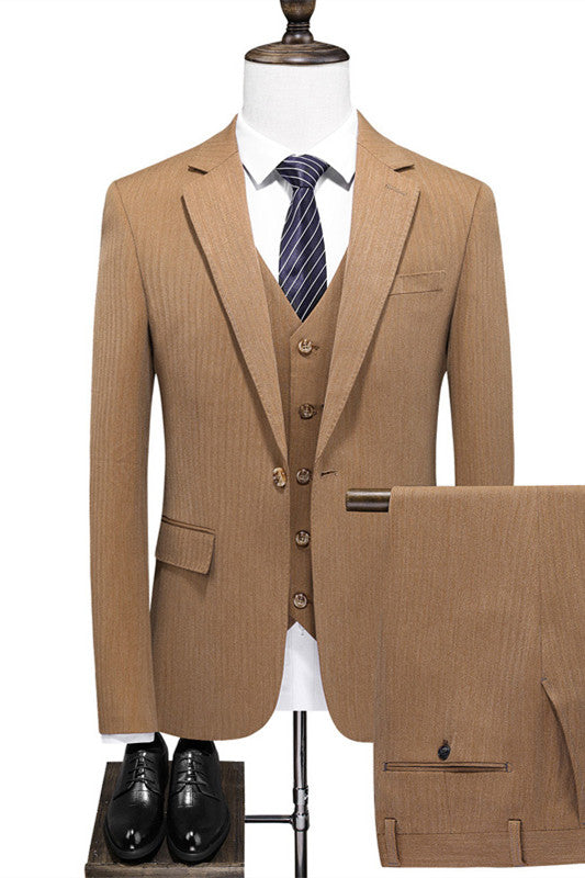 Brown Striped Three Piece Prom Suit