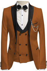 Brown Three Piece Peaked Lapel Prom Suit