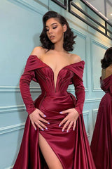 Burgundy Long Sleeves Mermaid Evening Dress