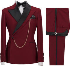 Burgundy Peaked Lapel 2 Piece Slim Fit Prom Suit