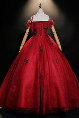 Burgundy Prom Dress Off the Shoulder Tulle Lace Long Sweet 16 Dress Evening Dress